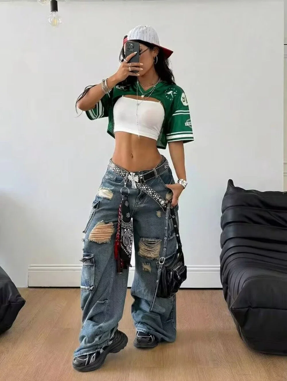 Y2K Streetwear Green Football Crop Jersey